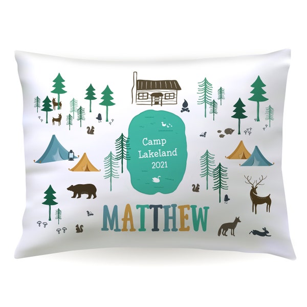 Personalized Camping Camp  Pillowcase Custom Pillow Case Cover 20x30 Toddler 13x18 Birthday Gift Kids Children Girl Boy Holiday Christmas