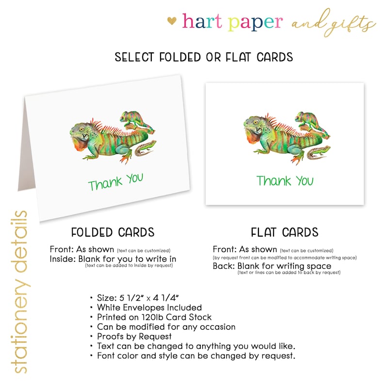 Lizard Thanks Reptiles Lizard Gecko Thank You Personalized Cards • Folded Flat ...