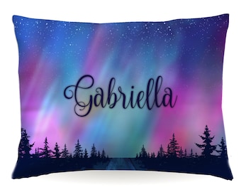 Aurora Borealis Northern Lights Personalized Pillowcase • Custom Pillow Case Cover 20x30 Toddler 13x18 Birthday Gift Kids Children Girl Boy