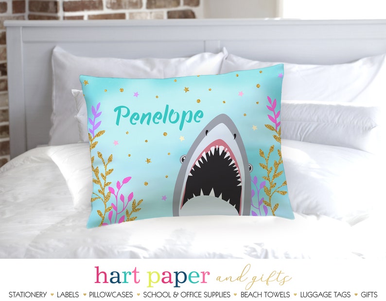 Personalized Shark Pillowcase \u2022 Custom Pillow Case Cover Standard 20x30 \u2022 Birthday Gift Kids Children Girl Boy