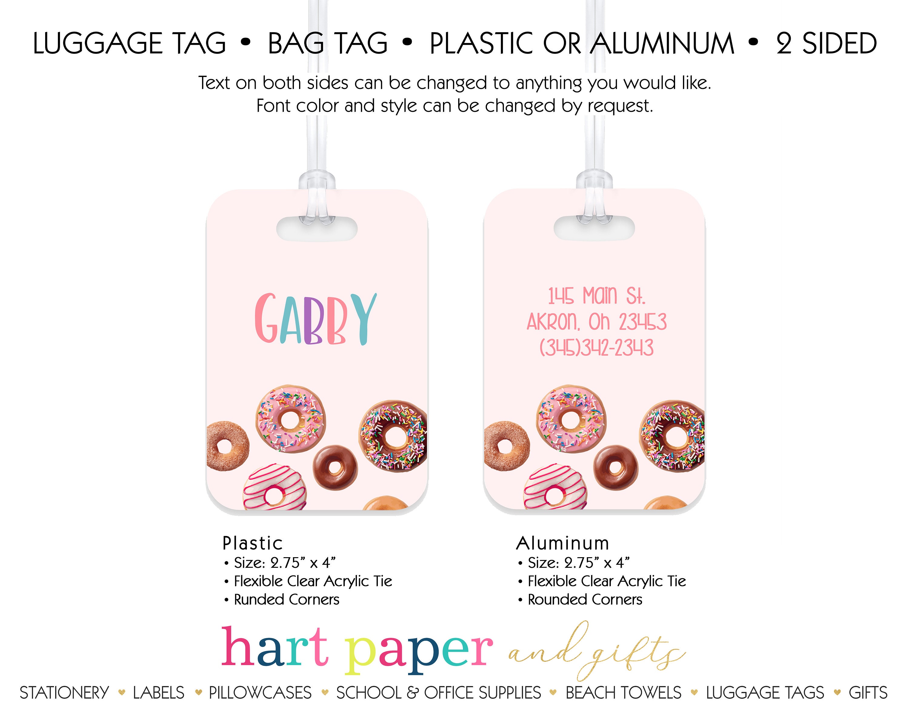 Donut Doughnut Food Personalized Luggage Bag Tag Plastic