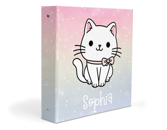 Rainbow Cat Kitten 3 Ring Binder 2" Personalized Custom Gift Back to School Supplies Birthday Girl Boy Kids Adult Holiday Christmas Home