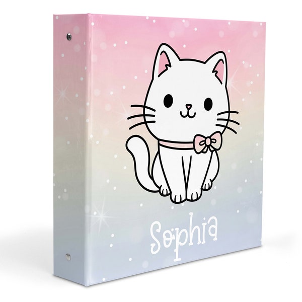 Rainbow Cat Kitten 3 Ring Binder 2" Personalized Custom Gift Back to School Supplies Birthday Girl Boy Kids Adult Holiday Christmas Home