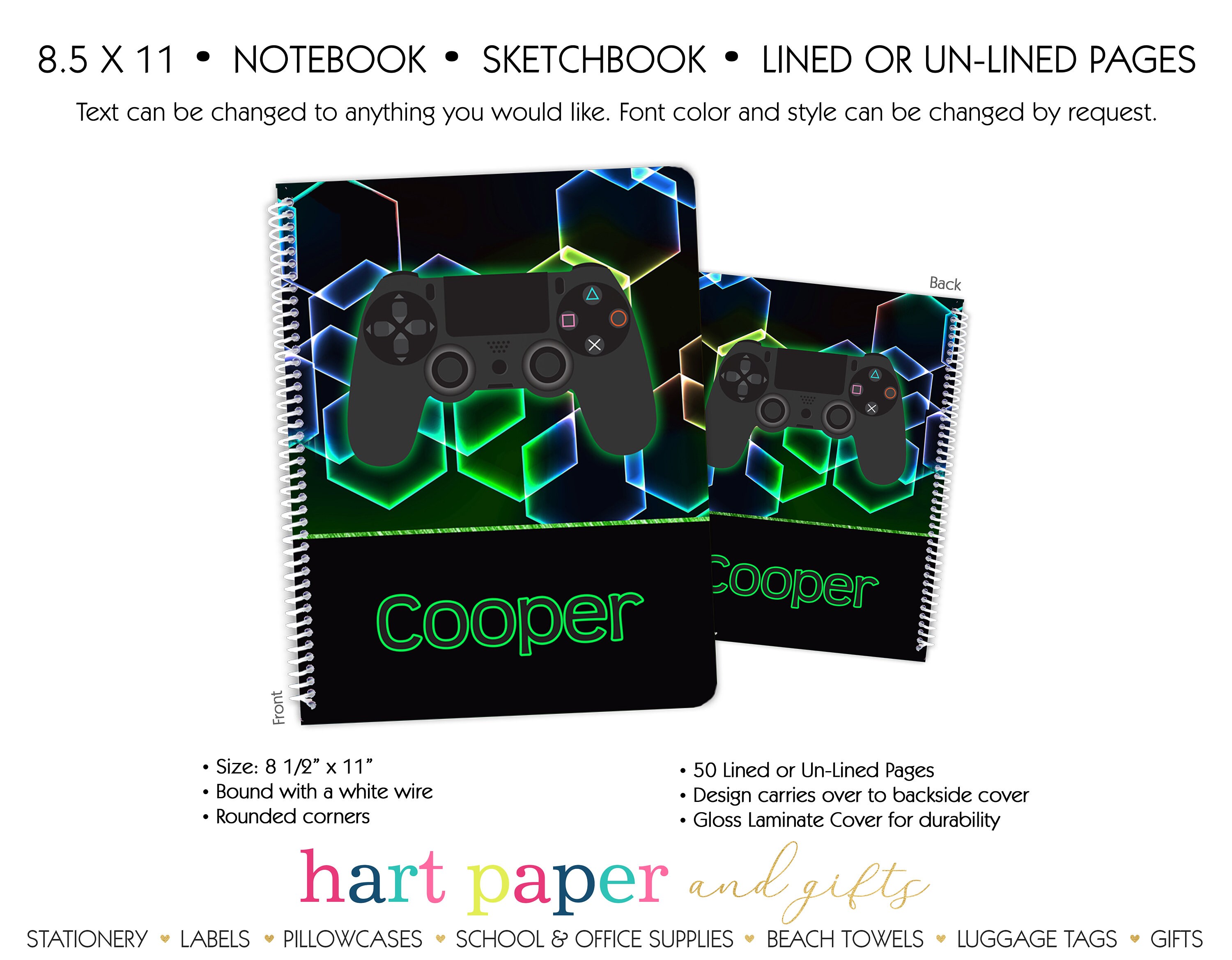 Video Game Gamer Personalized Notebook Sketchbook Custom Etsy