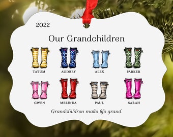 YOUR Grandchildren Rain Boots Make Life Grand Christmas Ornament Personalized 2022 Custom Holiday Gift Grandparents Our Grandkids Family >