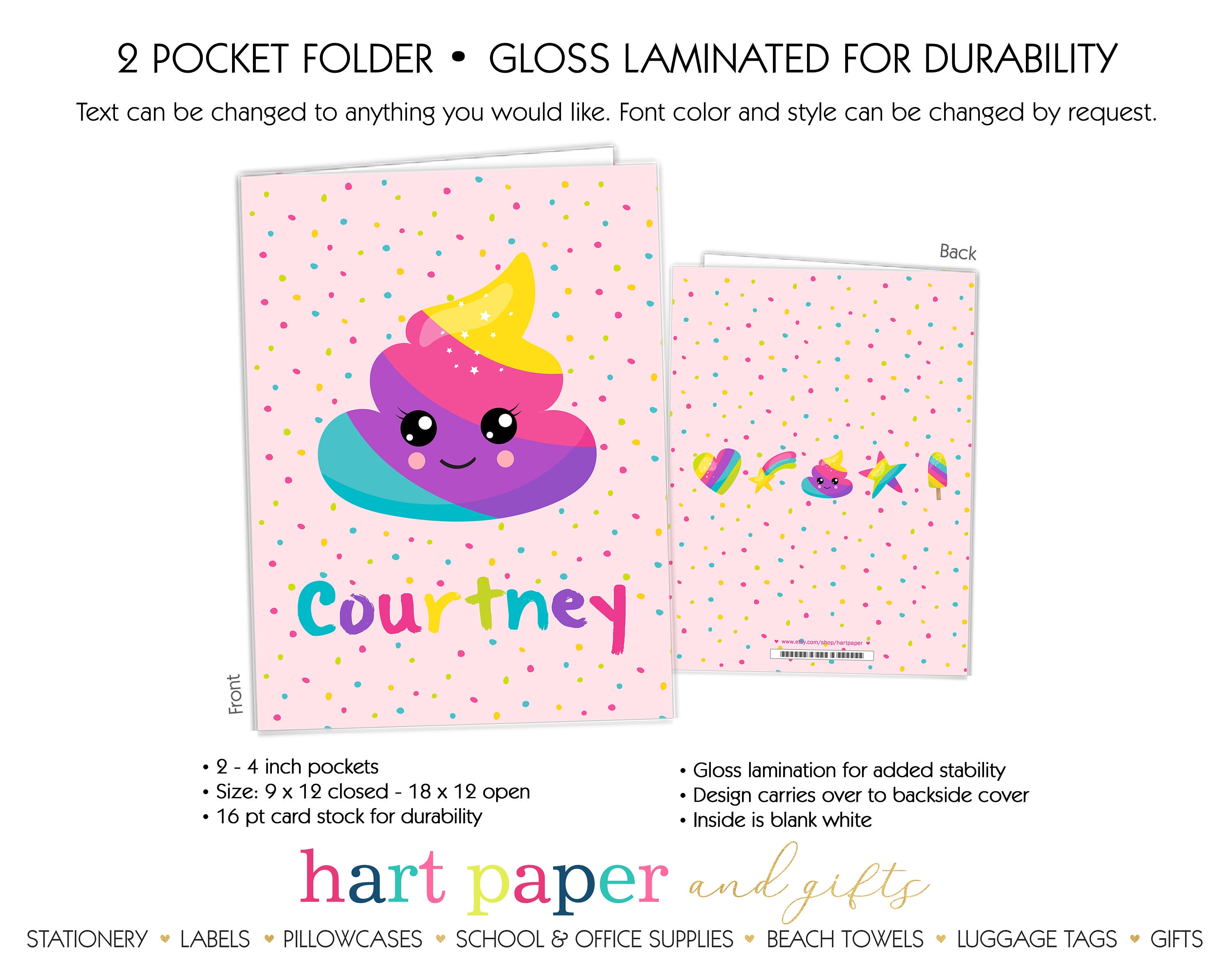 Rainbow Poop Emoji Sprinkles Personalized Folder 2 Pocket Etsy