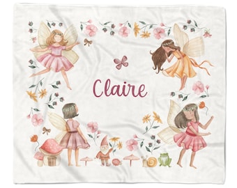 Fairy Fairies Woodland Blanket Minky Personalized Whimsical • Custom 30x40 50x60 60x80 • Birthday Gift Kids Children Girl Boy Baby Shower