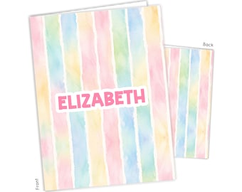 Pastel Rainbow Stripes Personalized Folder 2 Pocket Back to School Supplies Custom Office Birthday Gift Holiday Girl Boy Kids Christmas