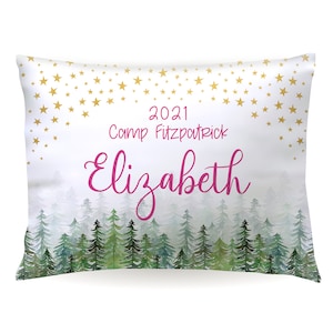 Stars Sky Trees Camp Personalized Pillowcase Summer Camping Custom Pillow Case Cover 20x30 Toddler 13x18 Birthday Gift Kid Children Girl Boy