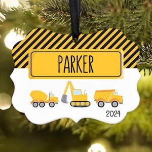 Construction Trucks Christmas Ornament • Personalized Custom Holiday Decor • Gift Boy Girl Kids Children Tree