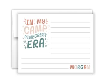 In My Summer Camp Era Camping News Note Personalized Card Summer Scout Lined Fill in Blank Flat Stationery Custom Care Package Gift Girl Boy