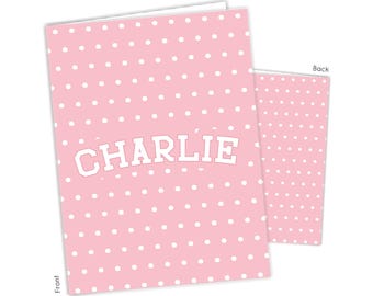 Pink Polka Dot Dots Personalized Folder 2 Pocket Back to School Supplies Custom Office Birthday Gift Holiday Girl Boy Kids Christmas Teacher