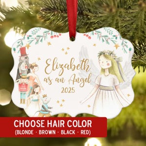 Angel Nutcracker Ballet Ballerina Christmas Ornament Blonde Brown Black Red • Personalized Custom Holiday • Gift Tree Sugar Plum Fairy Clara