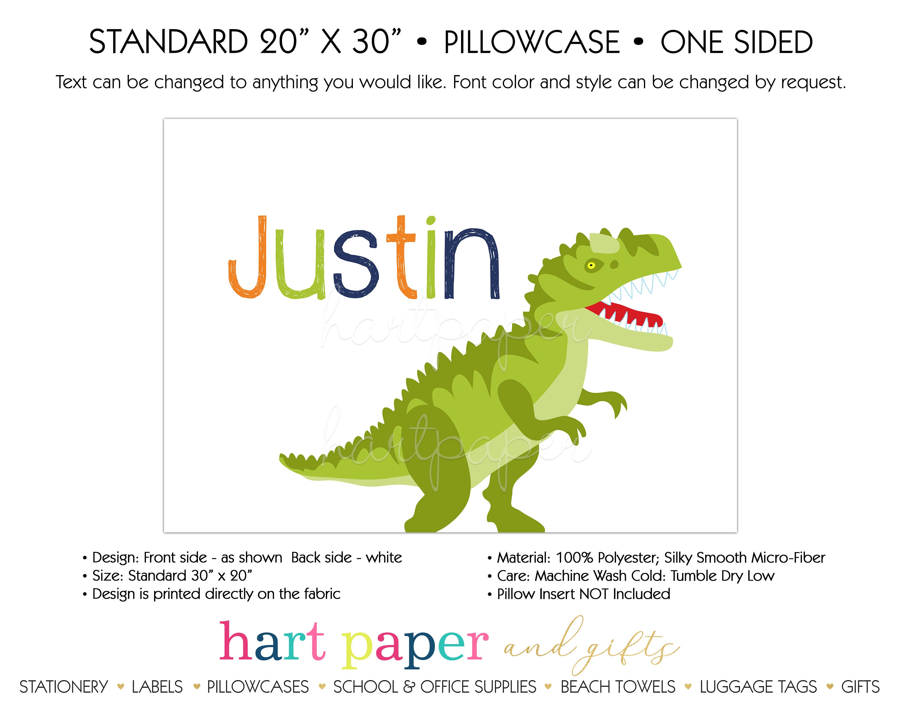 Personalized Dinosaur Pillowcase Dino T Rex Trex Custom Etsy