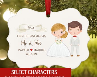 Bride Groom Our First Christmas as Mr Mrs Personalized Ornament 2024 Custom Holiday Decor Gift Wedding Husband & Wife Tree &gt;