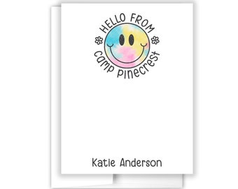 Tie Dye Happy Hello from Camp Lined Camping Note Personalized Cards Summer Cheer Scout Flat Stationery Custom • Care Package Gift Girl Boy