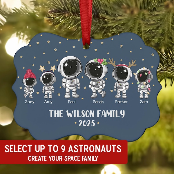 YOUR Family Astronaut Christmas Ornament Personalized 2025 Custom Holiday Decor Gift Boy Mom Dad Girl Space Galaxy Stars > Tree
