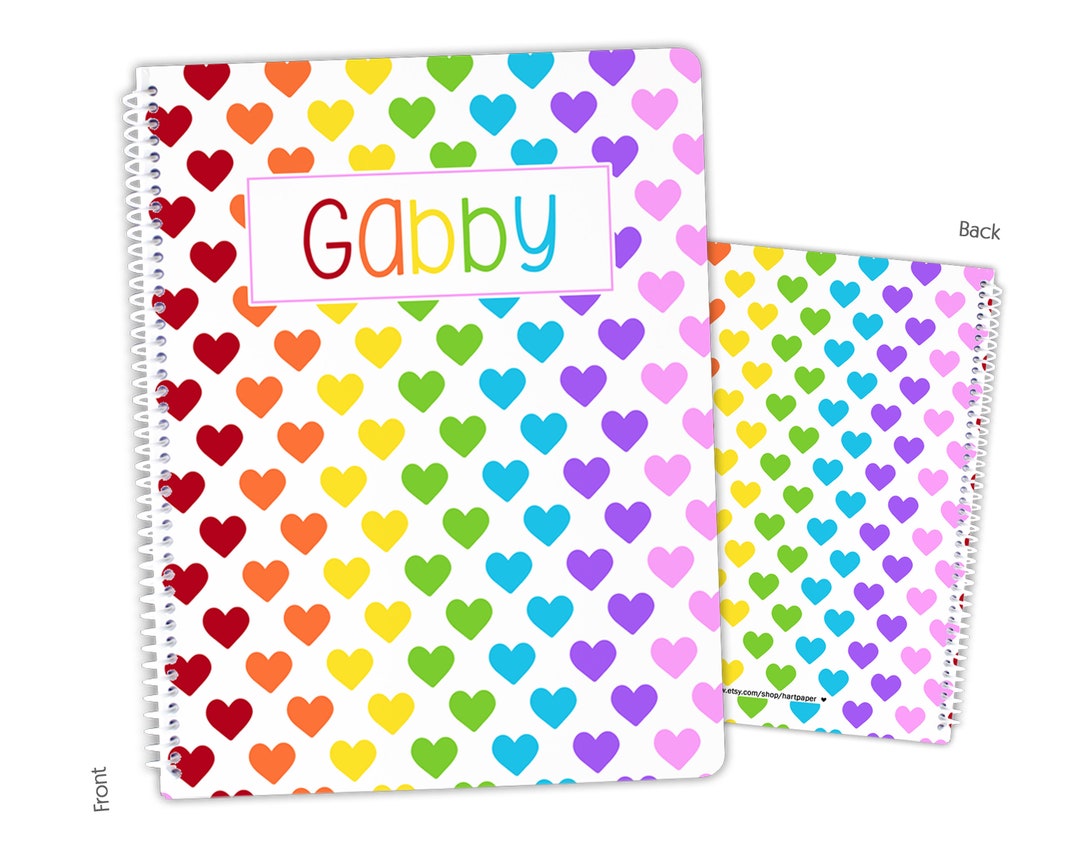Rainbow Heart Stripe Personalized Notebook Sketchbook Custom - Etsy