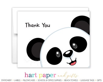 Panda Bear Thank You Personalized Cards • Folded Flat Card Stationery Custom Printed Notecard • Birthday Party Baby Shower Boy Girl Kids