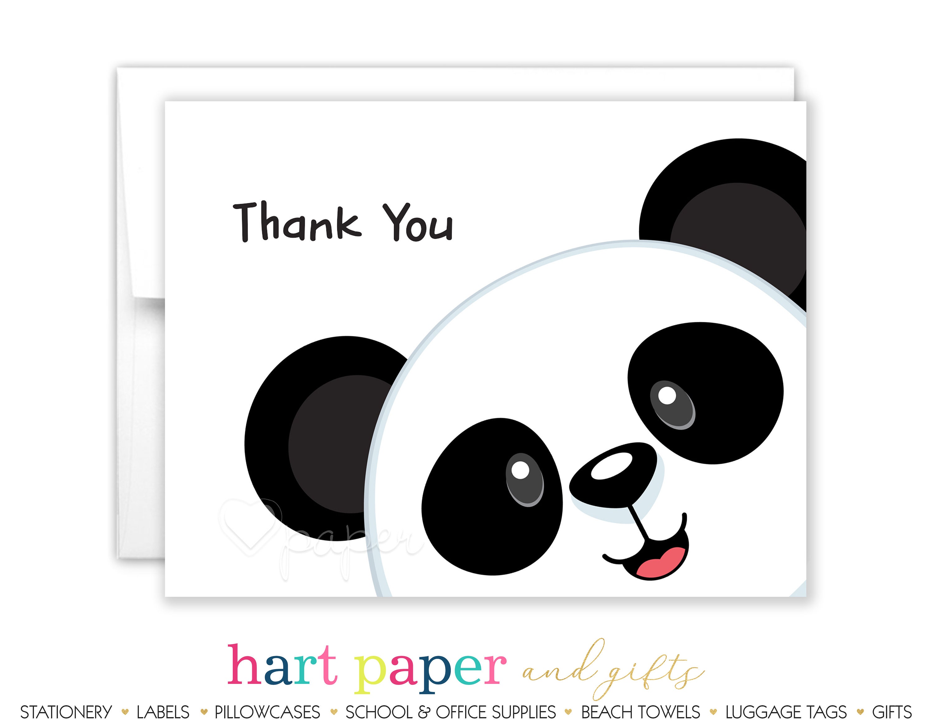 Panda bear thank you personalized cards folded flat card etsy