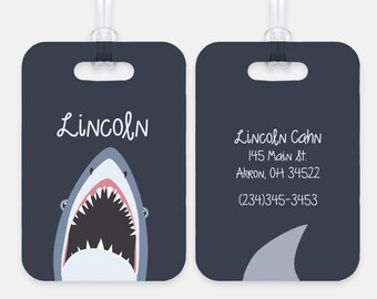 Shark Ocean Beach Personalized Luggage Bag Tag Plastic Aluminum Custom Travel Birthday Girl Boy Trip Gift Back to School Christmas Holiday