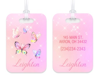 Butterfly Rainbow Personalized Luggage Bag Tag Plastic Aluminum  Custom Travel Birthday Girl Boy Gift Back to School  Christmas Holiday