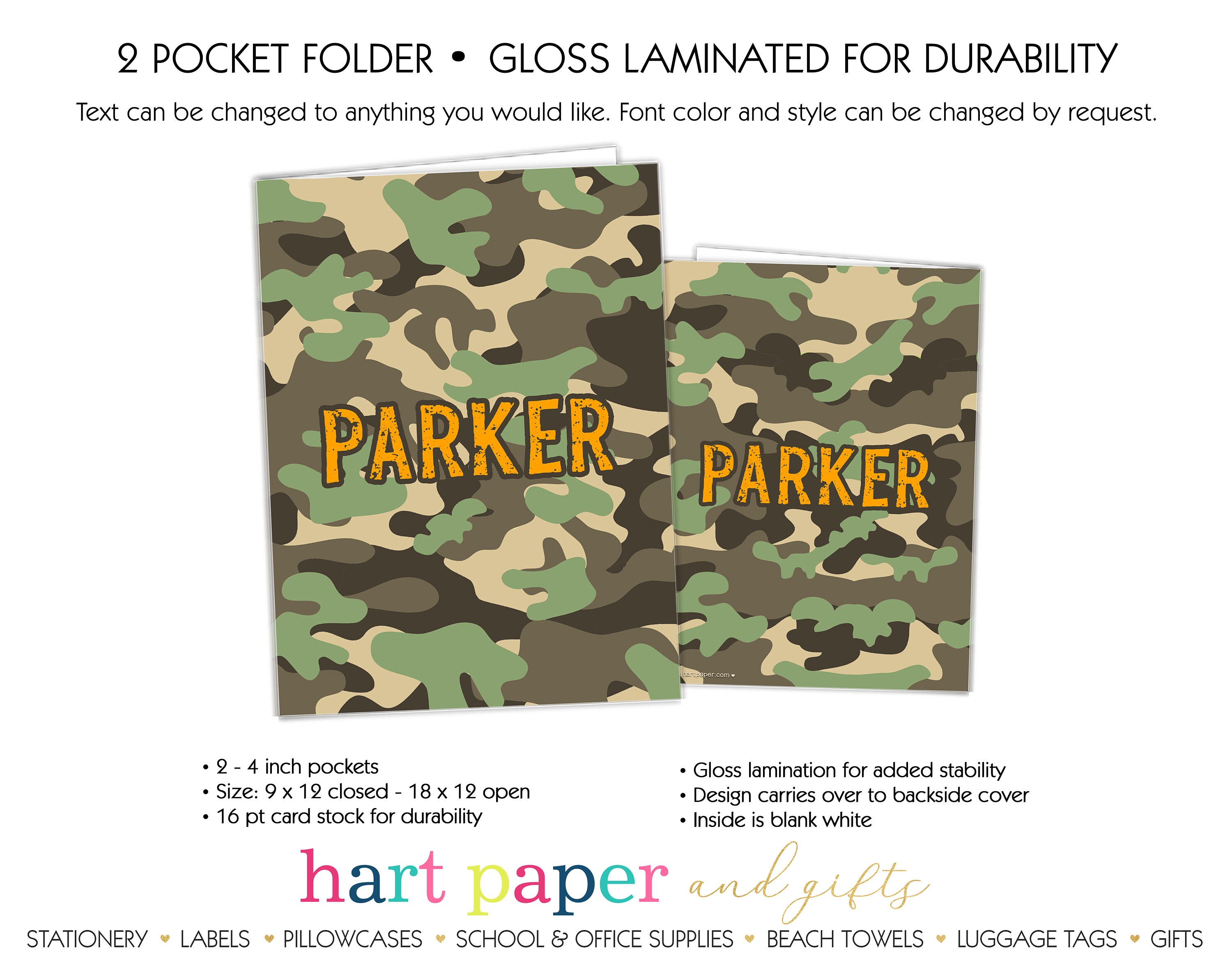 Camo Camouflage Personalized Folder 2 Pocket School Supplies Etsy