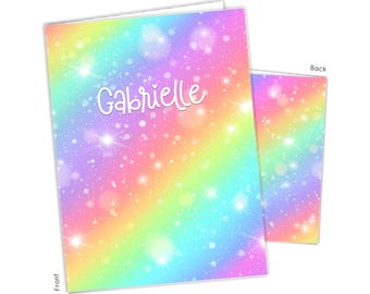 Rainbow Personalized Folder 2 Pocket • Back to School Supplies Custom Office • Birthday Gift Holiday Girl Boy Kids Christmas Teacher Wedding