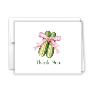 Pickle Pickles Bows Thank You Personalized Cards Folded Flat Card Stationery Custom Notecard Birthday Party Baby Shower Bridal Wedding Food