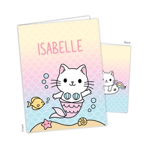 Mercat Mermaid Kitten Cat Unicorn Personalized Folder 2 Pocket • Back to School Supplies Custom Office • Birthday Gift Holiday Girl Boy Kids