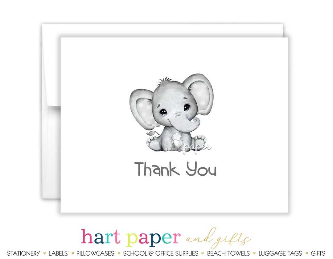 Elephant Thank You Personalized Cards Folded Flat Card Stationery ...