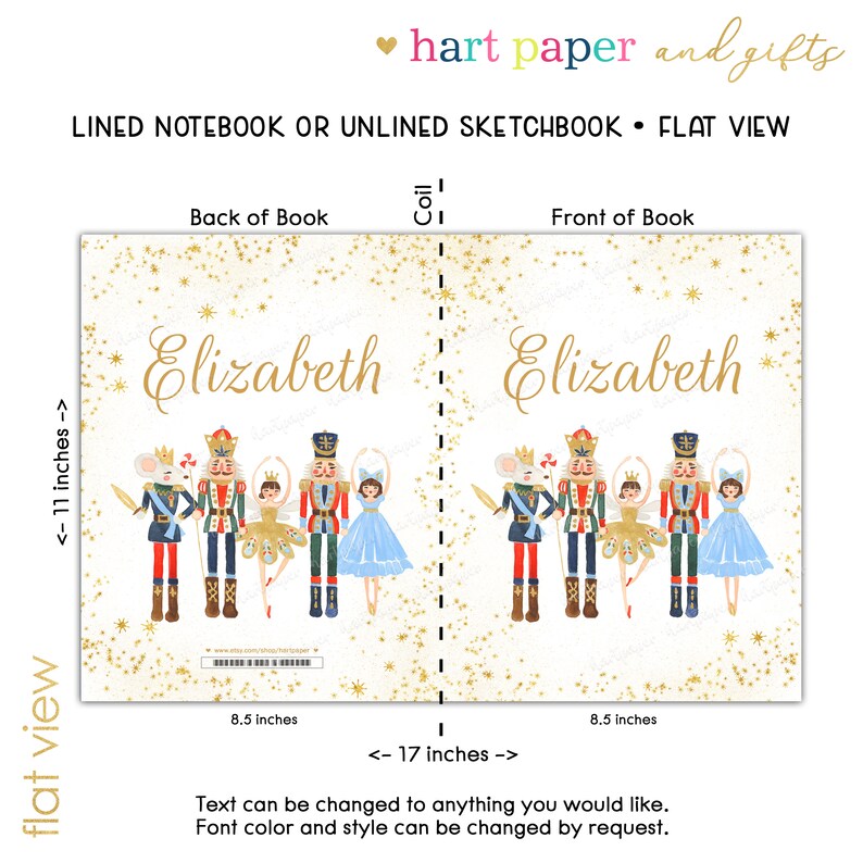 Nutcracker Ballet Ballerina Personalized Notebook Sketchbook • Custom Birthday Gift Back to School Supplies Holiday Christmas Girl Boy Kids imagem 4