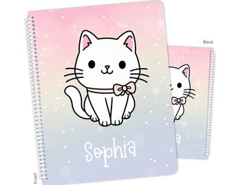 Cat Kitten Rainbow Personalized Notebook Sketchbook • Custom Birthday Gift Back to School Supplies Holiday Christmas Girl Boy Kids