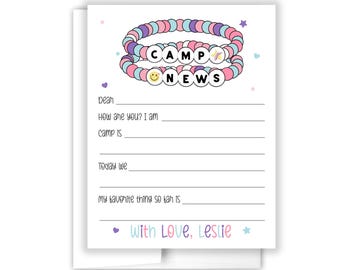 Friendship Bracelet Era Hello from Camp Camping Note Personalized Cards Summer Cheer Scout Stationery Custom Care Package Gift Girl Boy