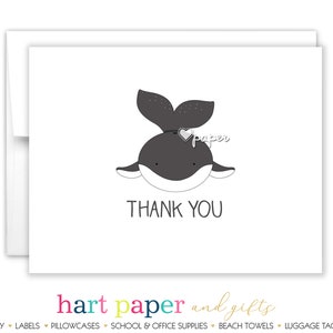 Killer Whale Orca Thank You Personalized Cards • Folded Flat Card Stationery Custom Printed Notecard • Birthday Party Baby Shower Boy Girl