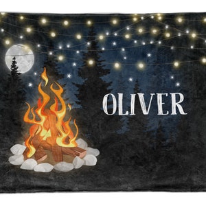 Fire Lights Camping Summer Camp Blanket Minky Personalized • Custom 30x40 50x60 60x80 Birthday Gift Kids Children Girl Boy Holiday Christmas