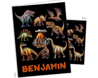 Dinosaur Dino  Personalized Folder 2 Pocket • Back to School Supplies Custom Office • Birthday Gift Holiday Girl Boy Kids Christmas