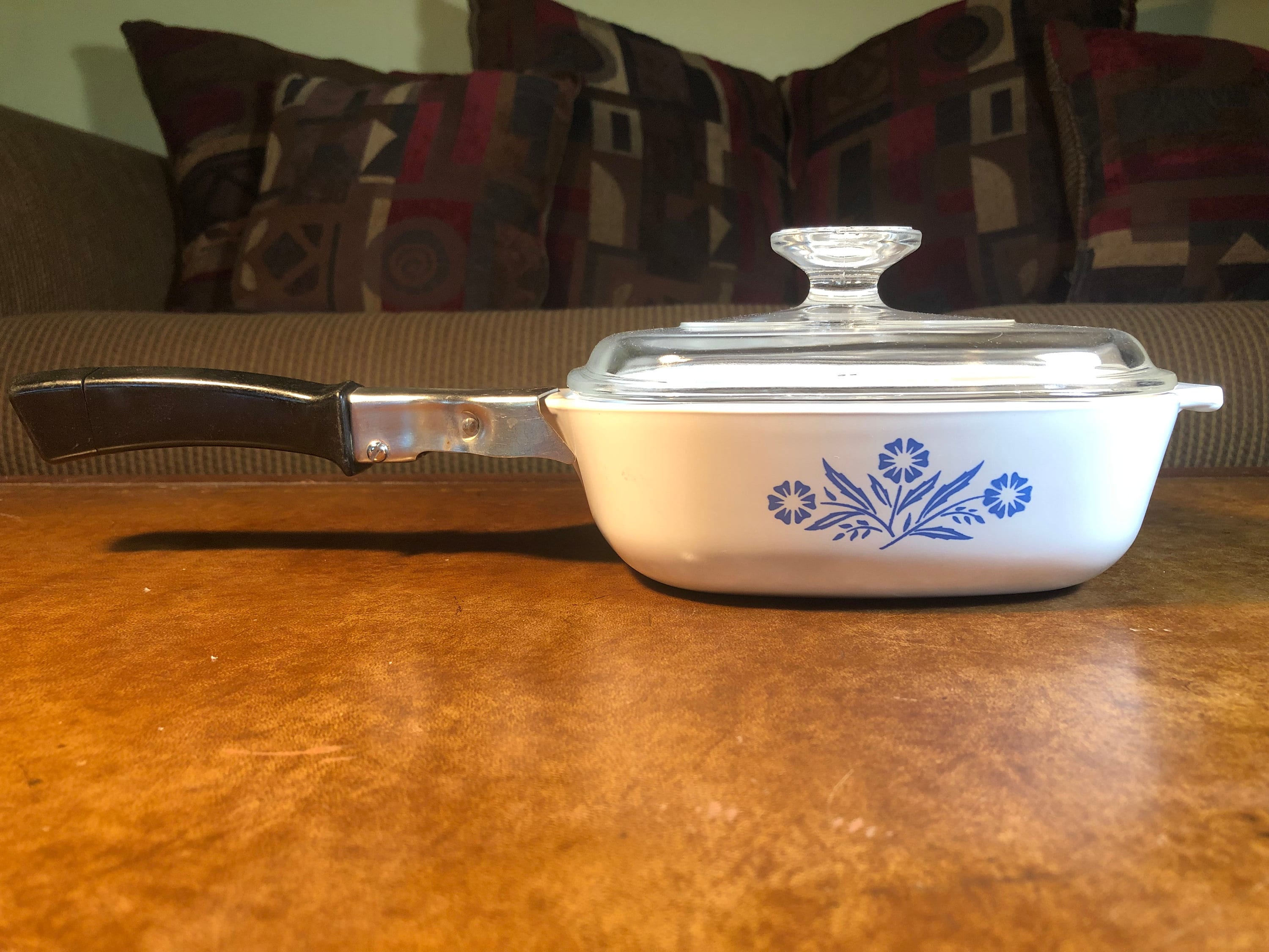 corning bleuet bleu 1.5 quart casserole carrée avec couvercle et poignée attachée p-1-b, a-7-c