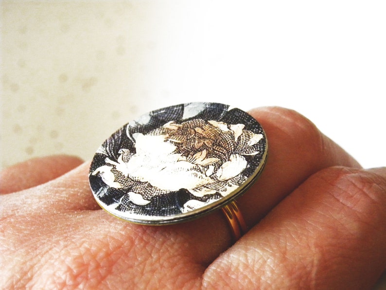 paper jewelry handmade eco jewelry vintage paper flowers ring paper gift idea vintage style nature Paper ring