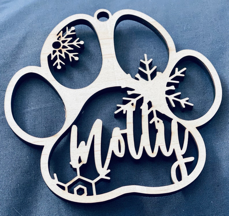 Custom Laser Cut Wooden Paw Print Ornament Etsy