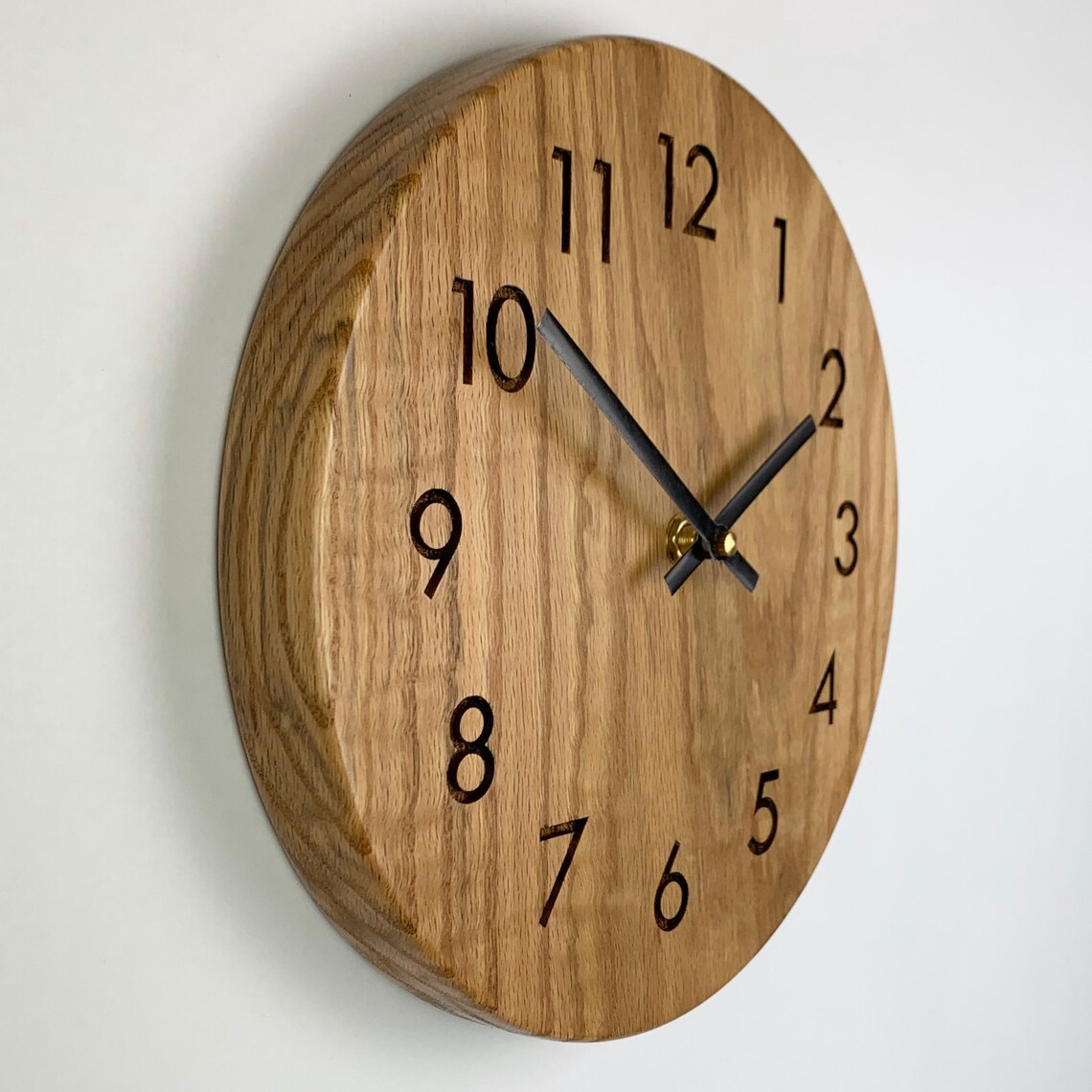 10 red oak wall clock with engraved numbers handmade Etsy
