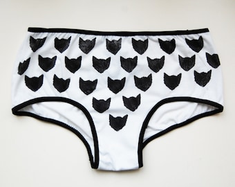 Black cats  / Organic cotton hand printed panties with cat print  / Made to order