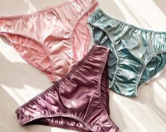 Three colour satin panties set / light pink, mint and lilac / Made to order