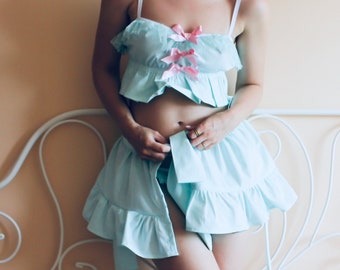 Ice cream / Mint cotton frilly lingerie costume set / sexy lingerie ddlg roleplay lolitta / Made to order