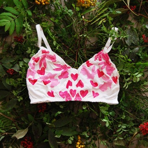 Kaleidoscope 2 / Organic cotton hand printed bralette with bunny and heart print / hand painted / lingerie ethical lingerie/ Made to order image 3