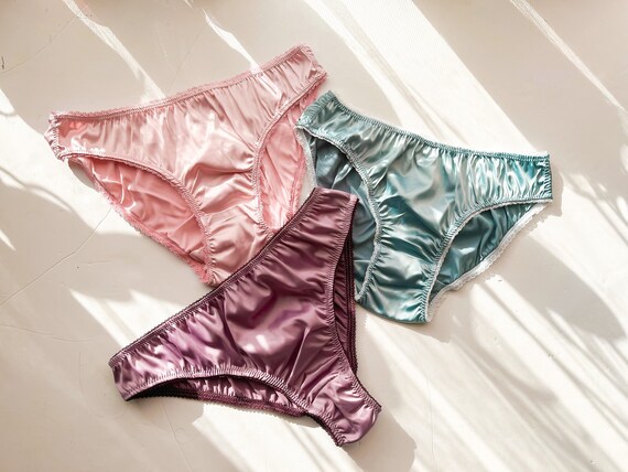 Three Colour Satin Panties Set / Light Pink, Mint and Lilac / Made to Order  -  Canada