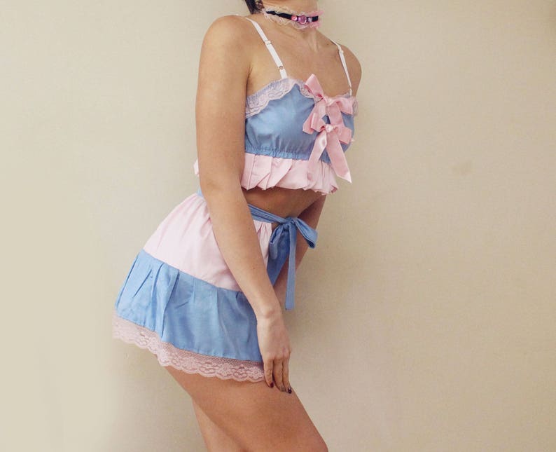 Milkshake / Baby blue and pink cotton satin lingerie set / erotic lingerie ddlg lingerie sissy lingerie / Made to order image 4