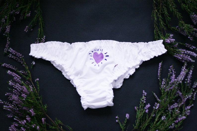 Caties Organic elastic cotton and frilly panties set with lilac cat print everyday undies underwear gift organic Made to order