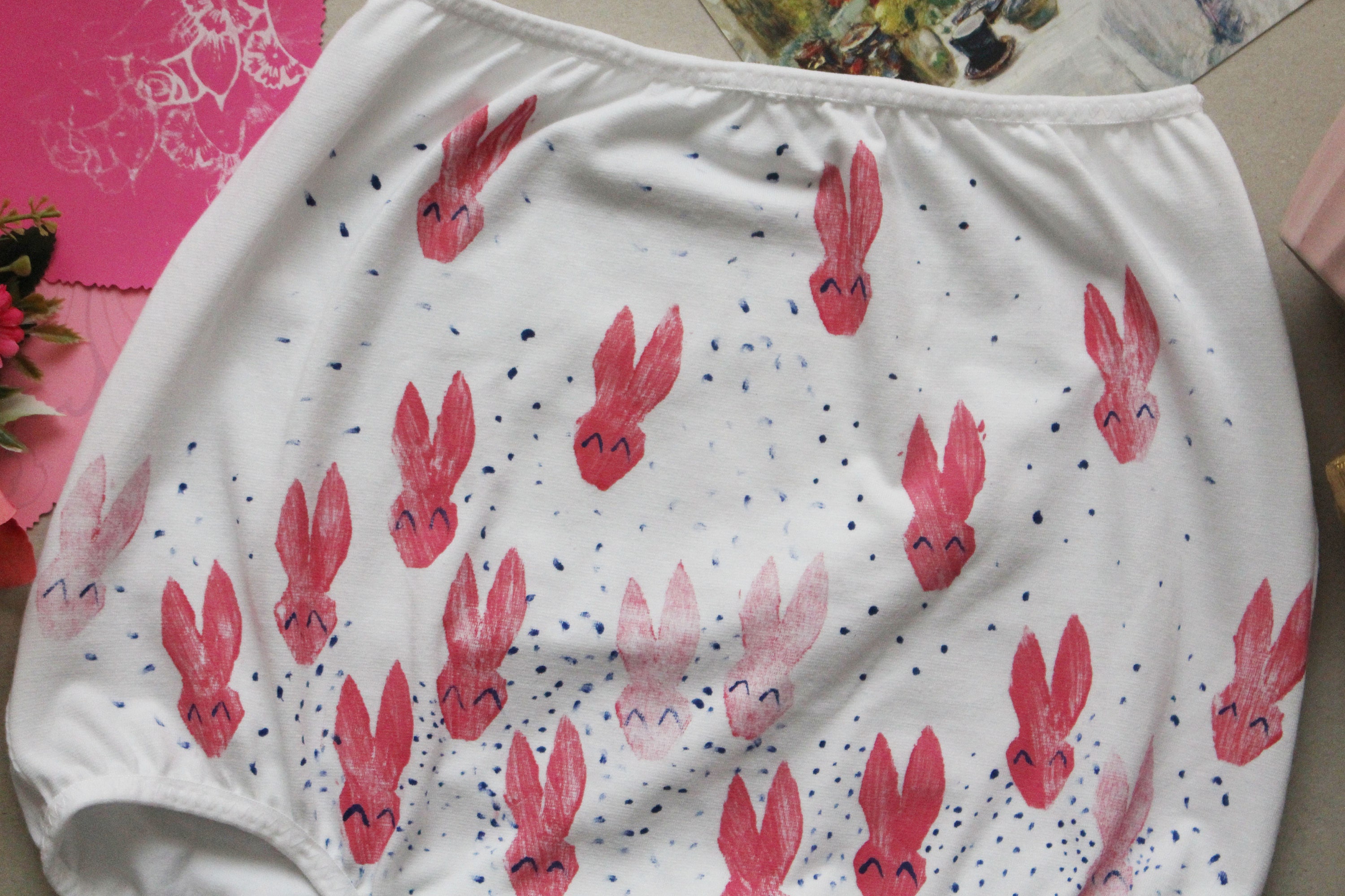 Babyhug 100% Cotton Knit Bunny & Floral Printed Panties Pack of 3 - Pink & Light Blue main image 0