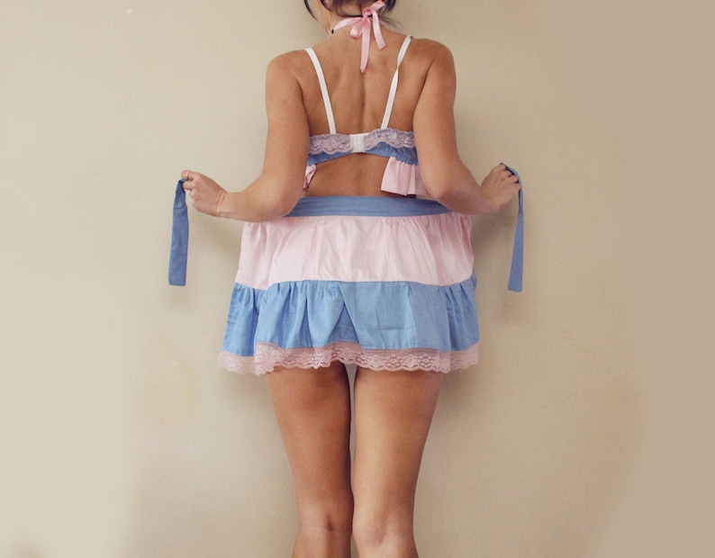 Milkshake / Baby blue and pink cotton satin lingerie set / erotic lingerie ddlg lingerie sissy lingerie / Made to order image 5